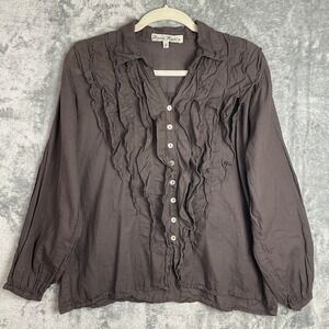 JP and Mattie Alexie Ruffle Top Size P US XS Brown Cotton LS Boho Beach Romantic